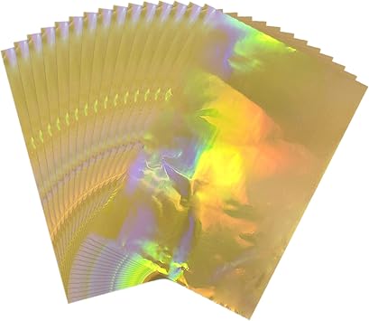 Briartw 20x29cm Holographic Gold Hot Foil Paper Pack of 50 Toner Reactive Foil Hot Stamping Foil Paper Laser Printer and Laminator for Scrapbooking Craft Card Making DIY Album Decoration