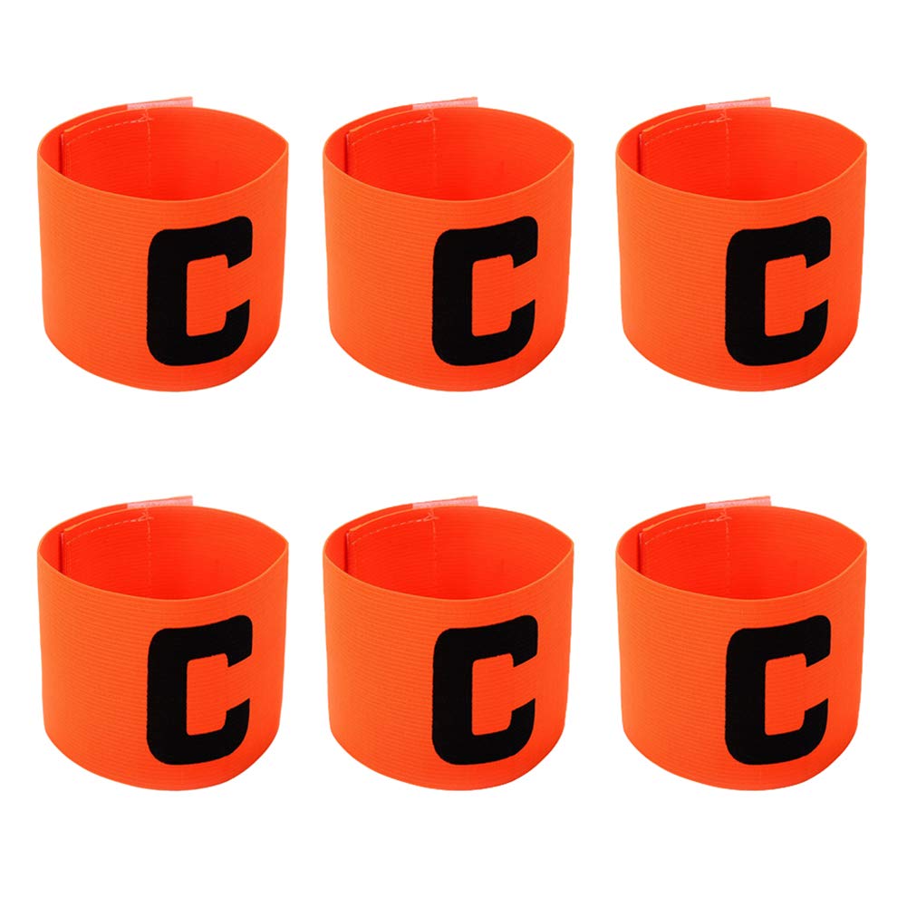 HugeDE 6 Pcs Adjustable Elastic Soccer Captain Armband Arm Bands Football Basketball Player Bands for Youth Adult Orange