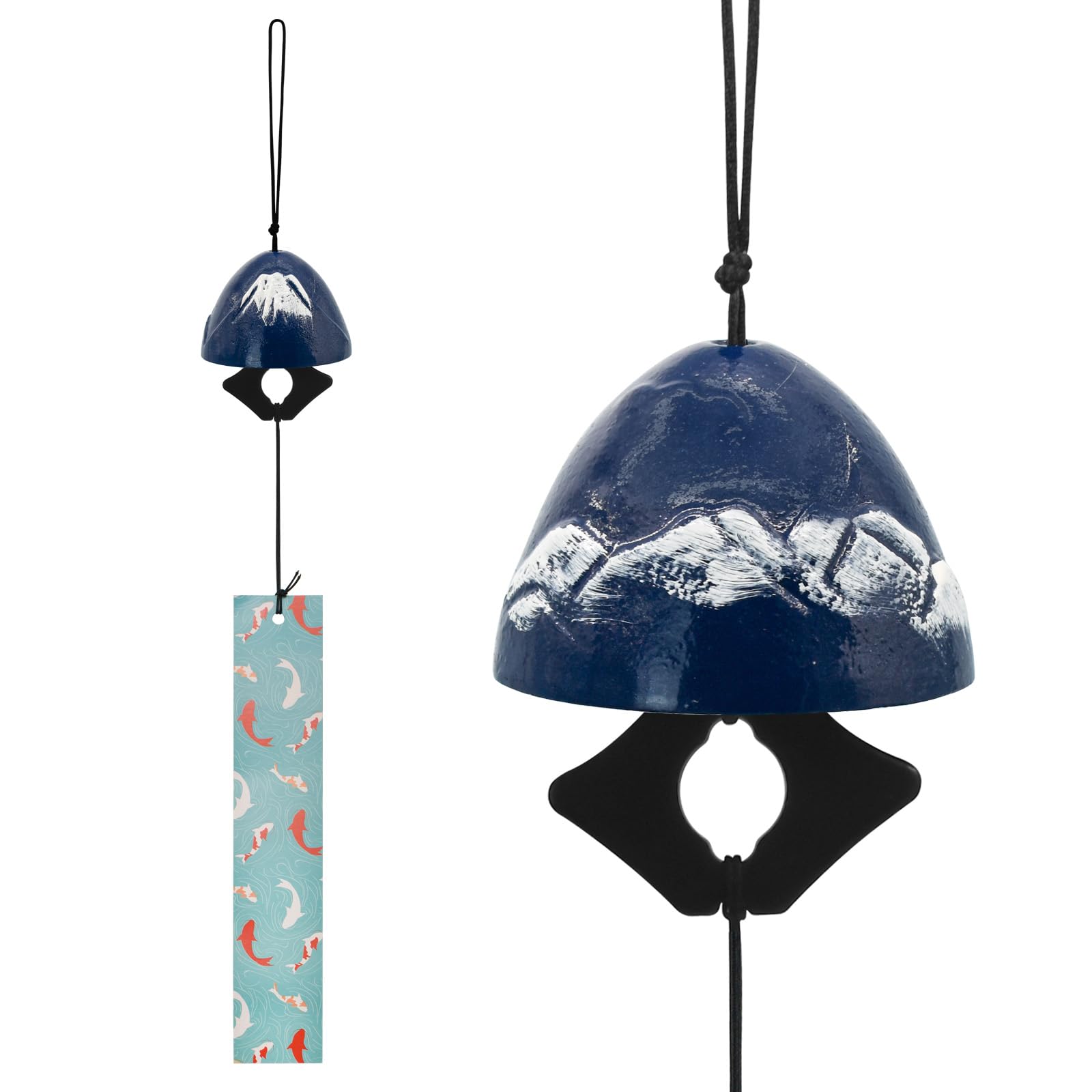 MrMrKura Japanese Fuji Wind Chime, Cast Iron Wind Chime Ornament for Outside, Decorative Hanging Bell for Bless Garden Backyard Home Decor (Blue)