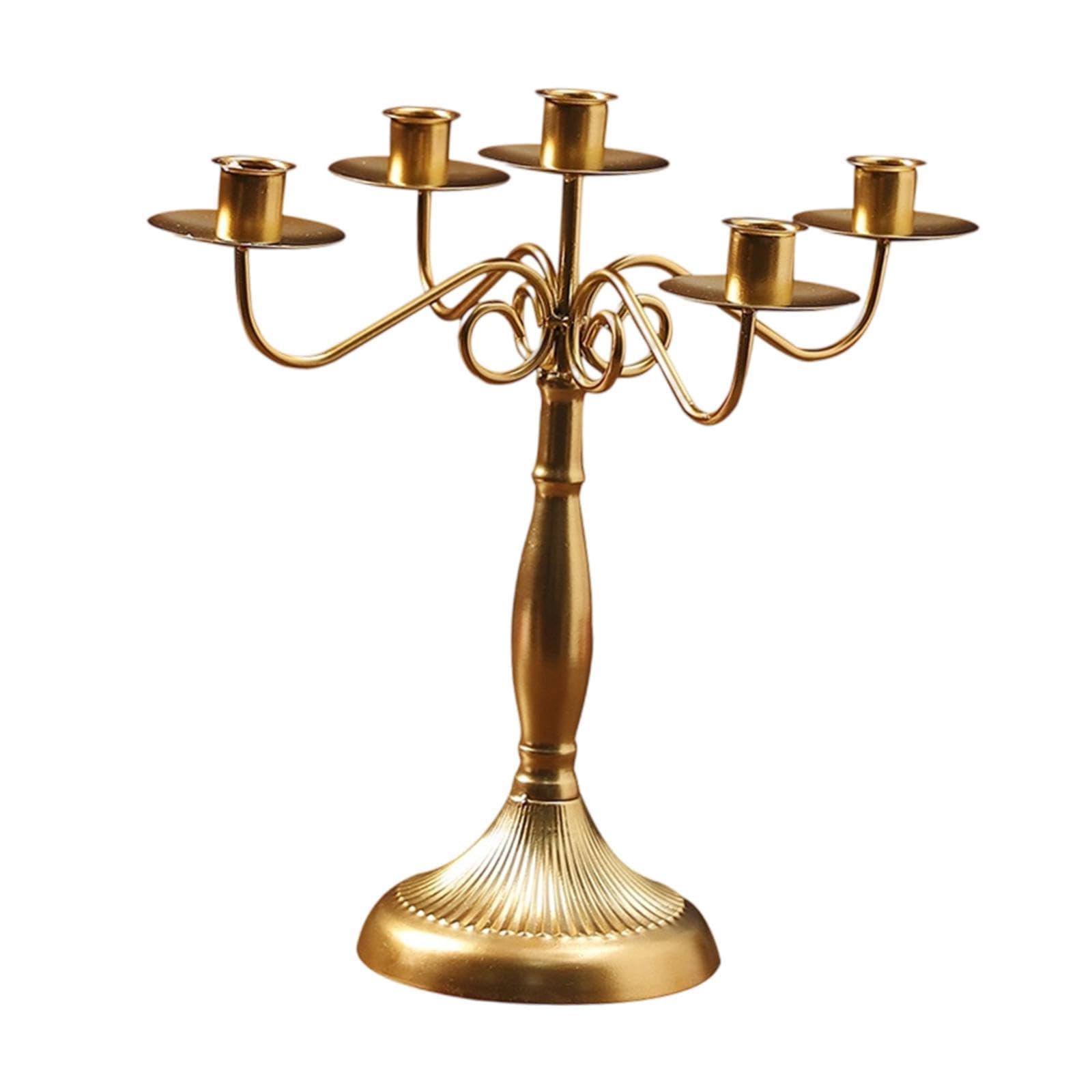 Fenteer Candelabro de Varios Brazos, candelabro cónico, para Sala de Estar, Oro con 5 Brazos