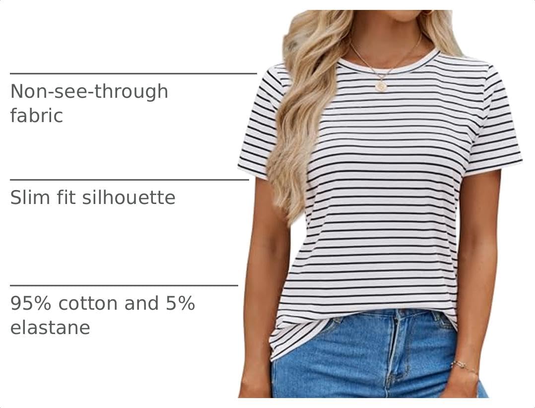 LilyCoco Women's Short Sleeve Striped Shirt Summer Crewneck T Shirt Basic Tops image 4