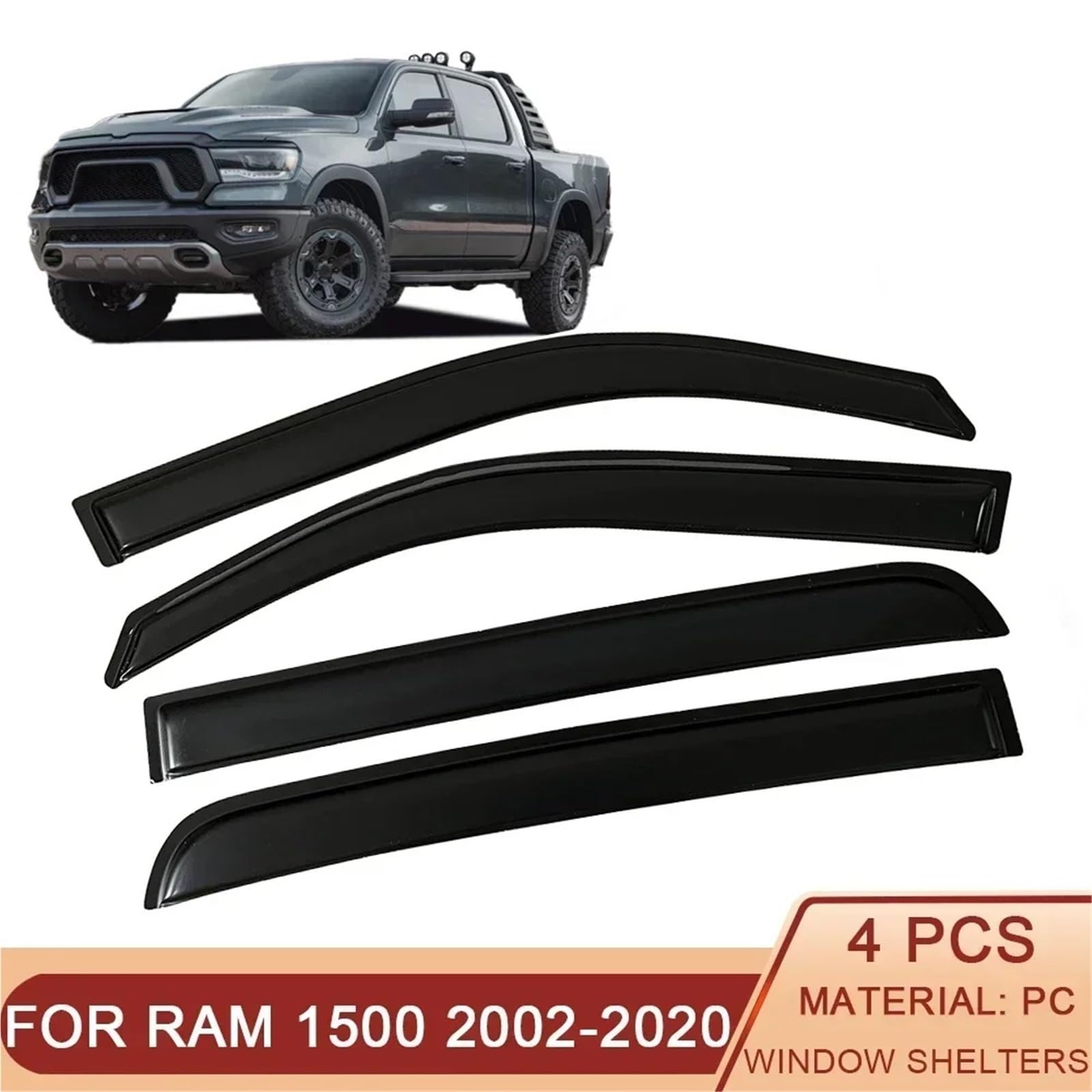 Do Dodge Do RAM 1500 2500 2002-2022 Auto boczne okno deflektory wiatru daszki osłona przeciwdeszczowa osłona drzwi osłona wentylacyjna Car Wind Deflector osłona szyby drzwi(For 02-08 extended)