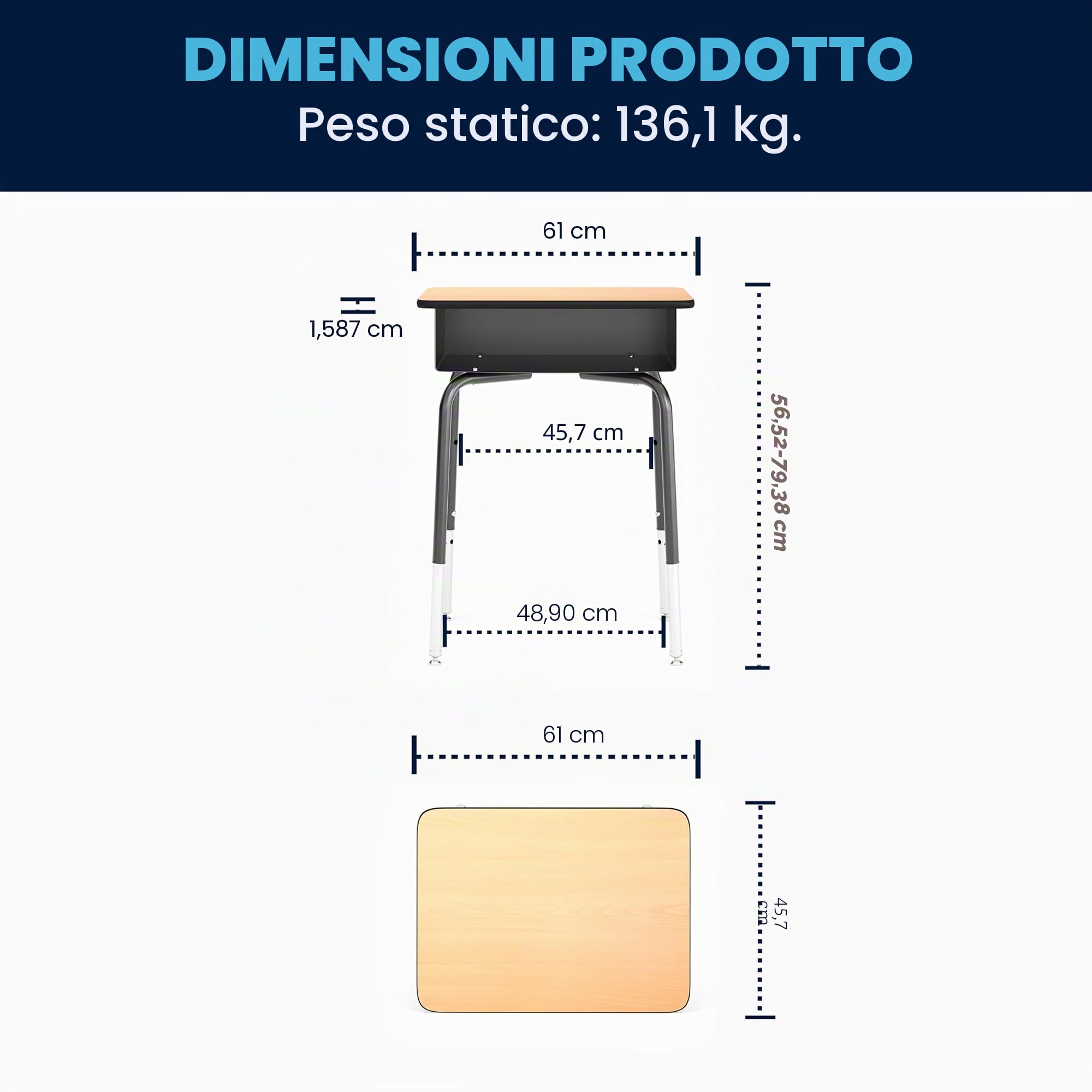 Flash Furniture FD-Desk-GG - Scrivania per Studenti con Scatola Porta Libri in Metallo Aperta Frontale, Colore: Nero