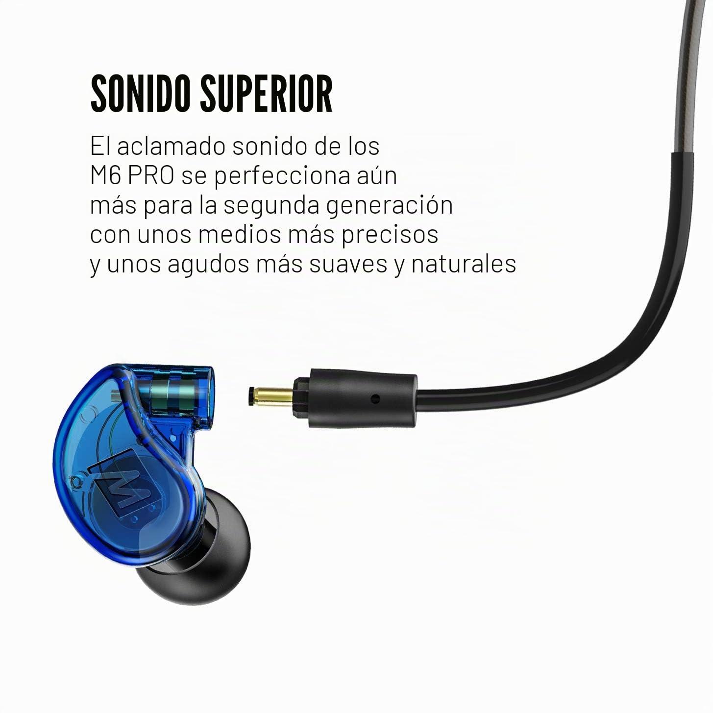 MEE audio M6 Pro Auriculares In Ear Estéreo HiFi con Sonido Preciso para Músicos, Cables con Memoria Gancho de Oreja, Auricular con Cancelación de Ruido de Estudio Profesional, 2 Cables Reemplazables