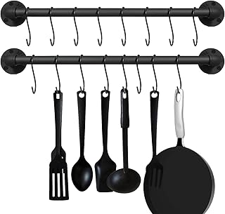 21 inch Pot Pan Bar Rack Wall Mounted Set of 2 with 16 Hooks Industrial ...