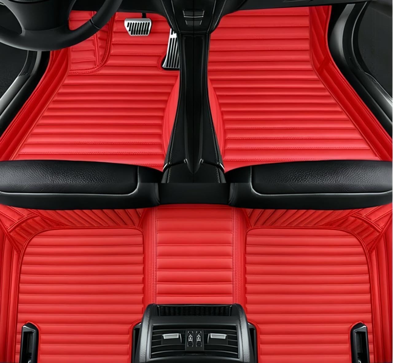 Custom Luxury Car Floor Mats Suitable for All Sedans, Sports Cars,SUV, Business Vehicles, Trucks, Waterproof and Anti Slip Fully Covered Leather Floor Mats (Red-3D)