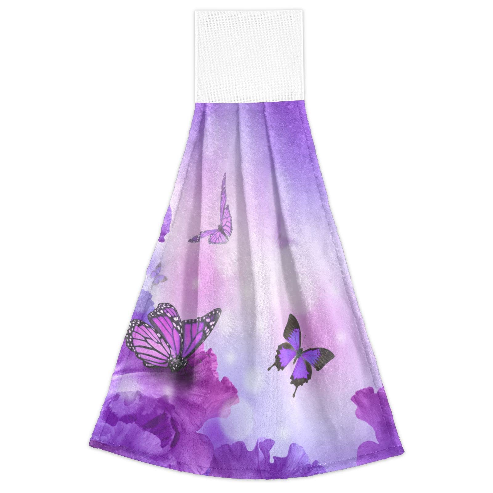 Toallas colgantes de mariposa morada para decorar y secar las manos en su cocina