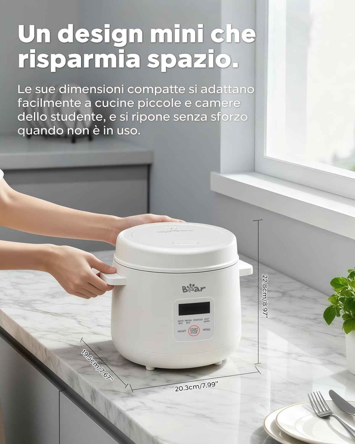 Bear Cuociriso DFB-S12E6 2 Tazze Non Cotte, Multifunzionale 300W Con Funzione Di Mantenimento Del Calore E Preimpostata, Bianco