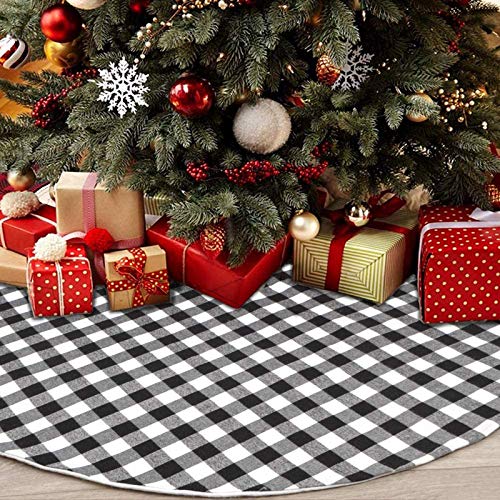 Chichic 48 Inch Buffalo Plaid Tree Skirt Christmas Tree Skirt Buffalo Check Tree Skirt Black And White Buffalo Plaid Tree Skirt Xmas, Double Layers For Christmas Party Decorations Holiday Ornaments #TOP13