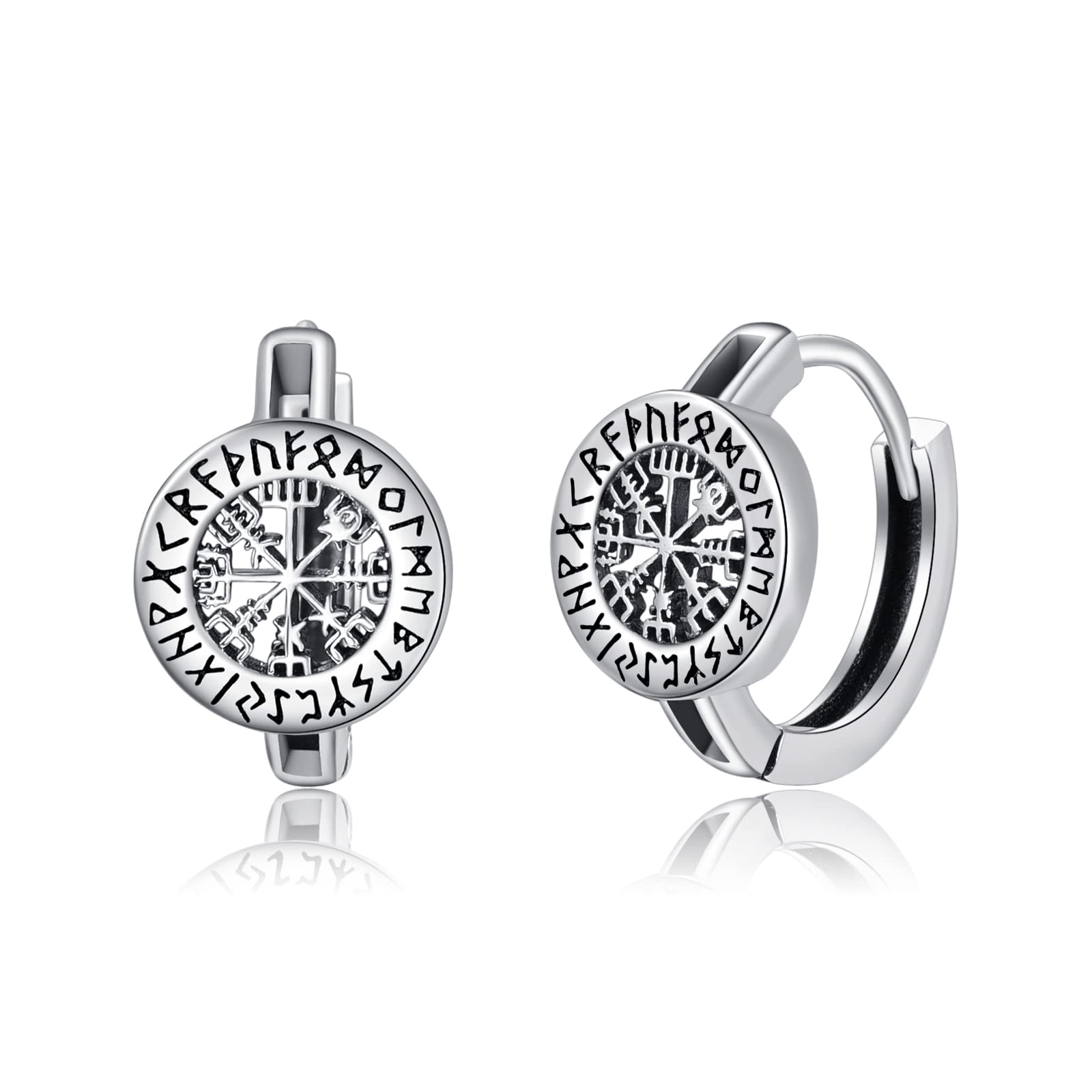 KINGWHYTE Wikinger Creolen 925 Sterling Silber Schwarz Creolen Vintage Gothic Punk Rock Creolen Schmuck Geschenke für Männer Frauen