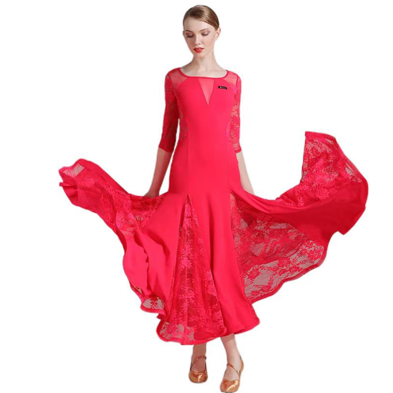 Tanzkleid Mädchen Pailletten Eiskunstlauf Kleid Kinder Langarm Ballettkleid Tanztrikot Mit Rock Kleider Gymnastikanzug Wettbewerb Tanz Kostüme,Burgundy,S
