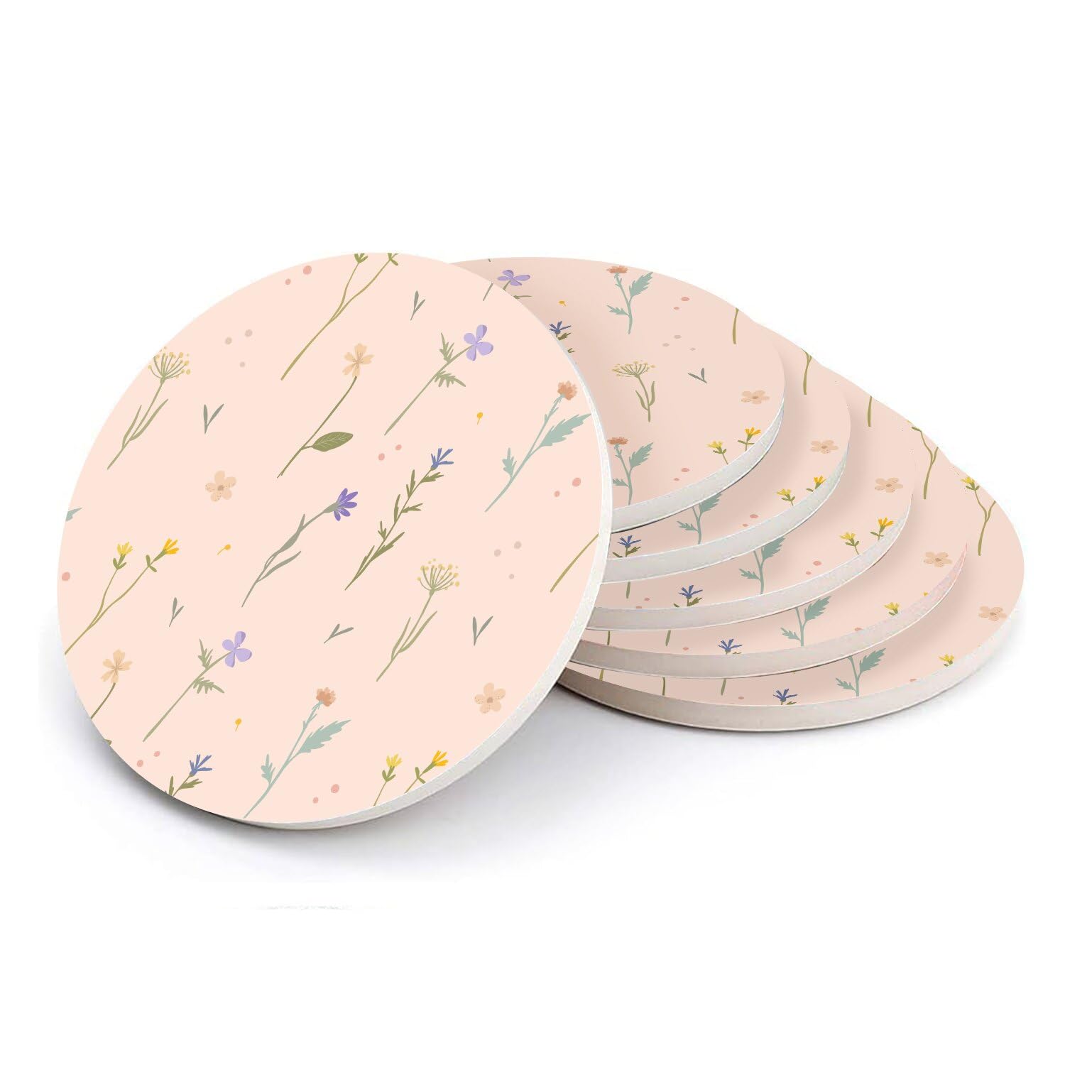 Sous-verre céramique ronds table salon fleurs des champs pastel