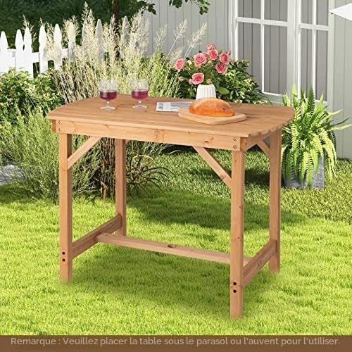 Table de terrasse en Bois Massif avec Trou pour Parasol - Table de Jardin en Bois pour arrière-Cour - 100 x 60 x 75 cm