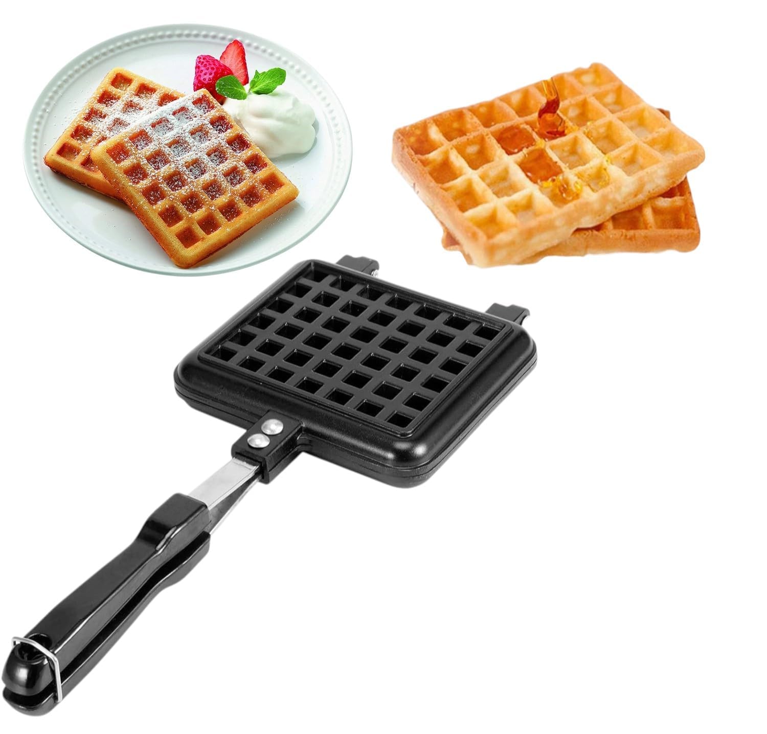 VIPREKHO Waffle Maker Machine Comfortable Handle Sandwich Maker Gas Stove Non Stick Waffle Maker Pan Press Plate Waffle Mold Gas Burner Stove Kitchen Tool Home Restaurant