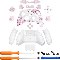 Vista 3 de eXtremeRate Full Set Shell Buttons for Xbox Series X & S Controller, Cherry Blossom Whisper Custom Replacement Side Rails Grips Front Back Plate