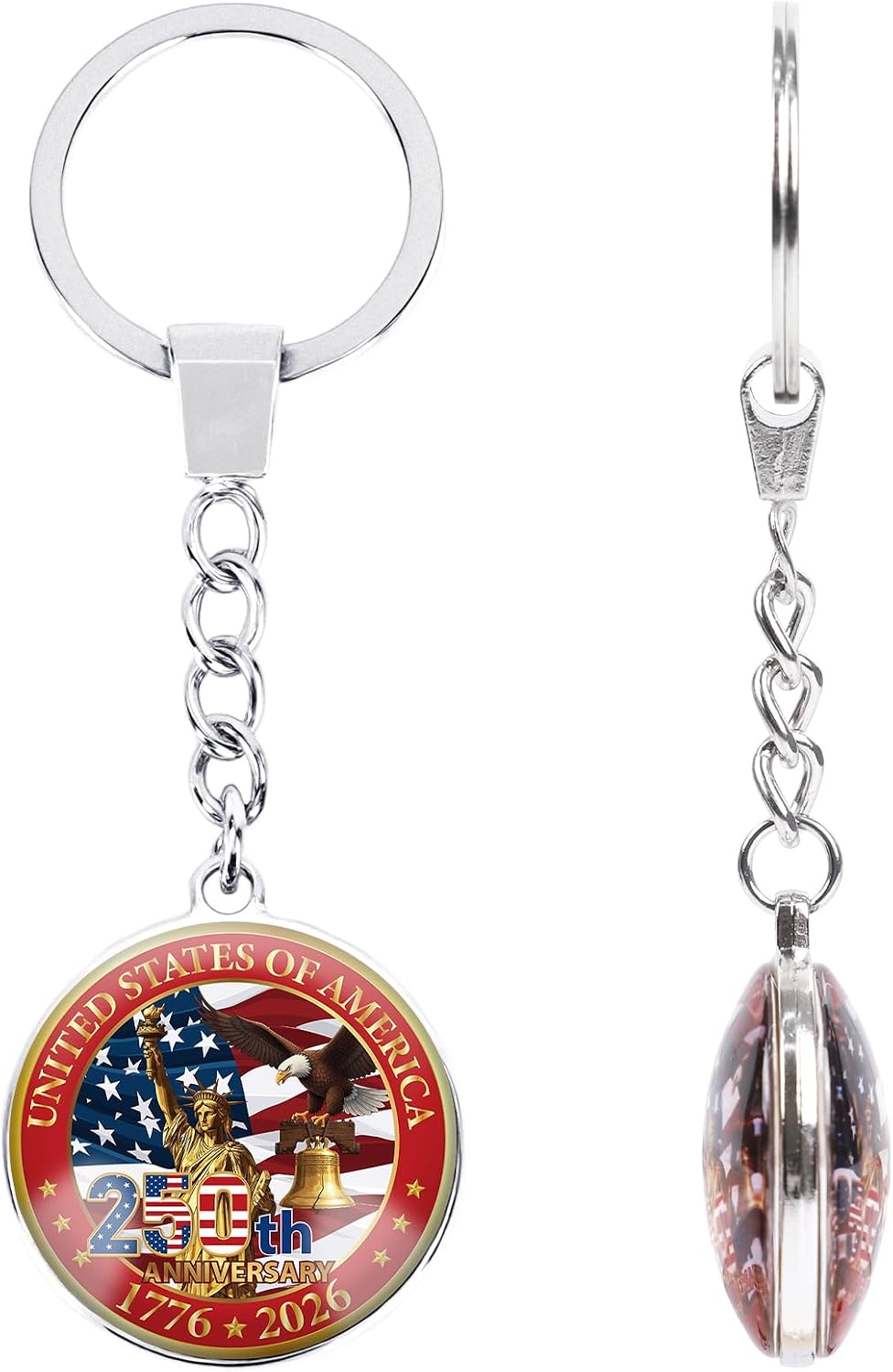USA 250th Anniversary Keychain Gifts 250 Years Anniversary America 1776-2026 Keychain Glass Eagle Merchandise Flag Patriotic Independence Day Commemorative Gift for Women Men