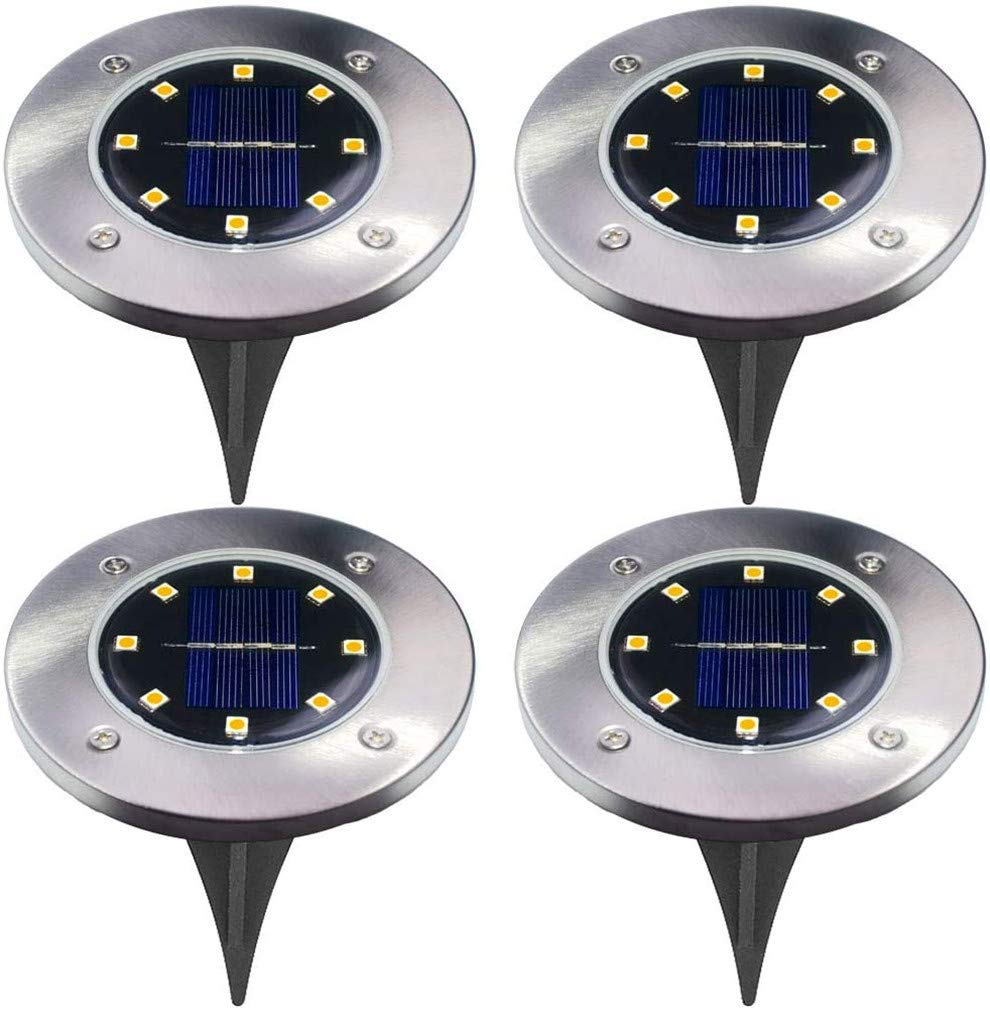 Ulalaza 4Pcs Solar Ground Lights 8 LED Waterproof Outdoor Garden Lights for Yard Driveway Lawn Pathway (Warm White) — image 1