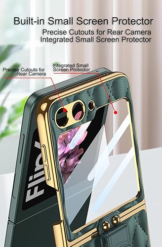 Miniatura 4 de SHIEID Z Flip 6 - Funda de piel para Galaxy Z Flip 6 con marco galvanizado, soporte de anillo, forro de esponja y diseño en forma de diamante para