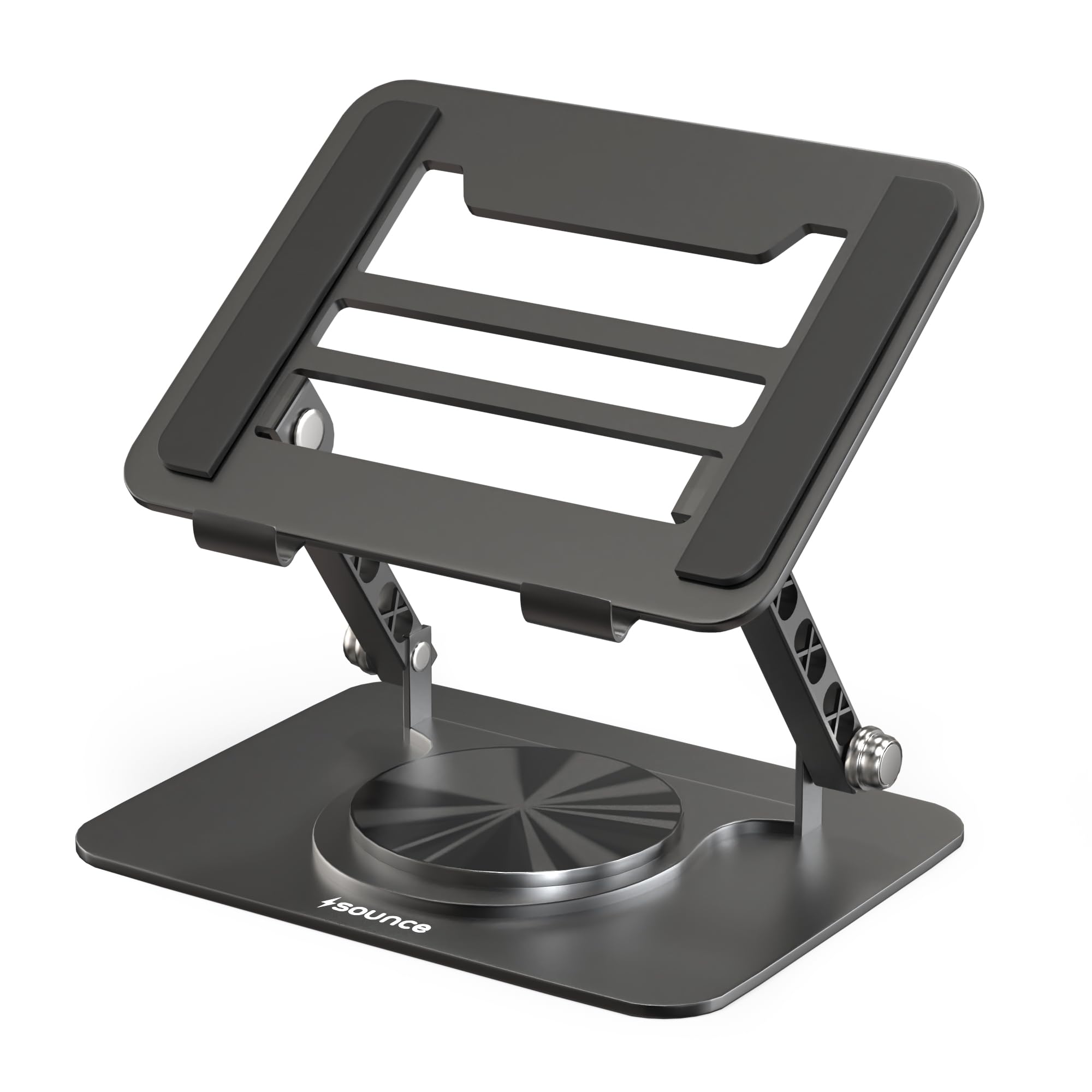 Sounce HyperLift Aluminium Laptop Stand, 6-Angle Adjustable Ergonomic Foldable Riser with Carry Pouch, Ventilated Cooling, Anti-Slip, Compatible with MacBook HP Dell Lenovo 10-15.6 Inch (Black)