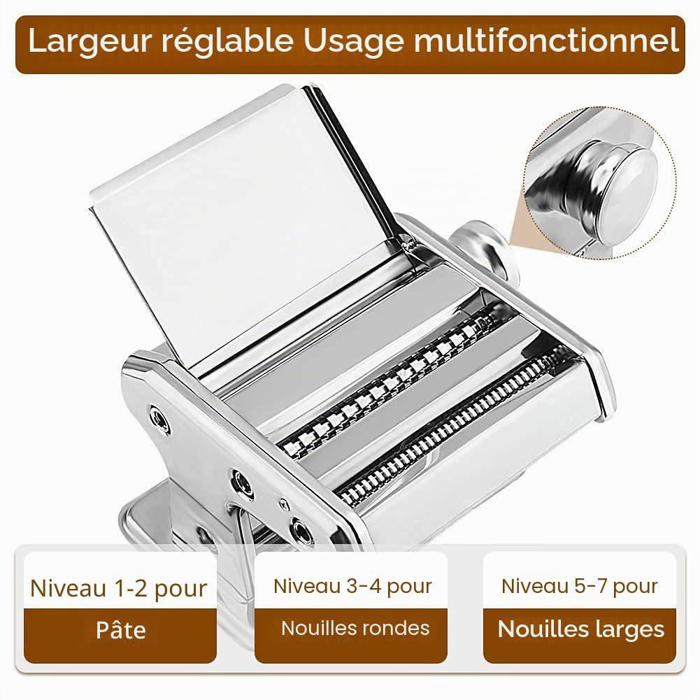 Machine à Pâtes Manuelle en Acier Inoxydable, 2 Lames de pour Spaghetti, Tagliatelles et Lasagne