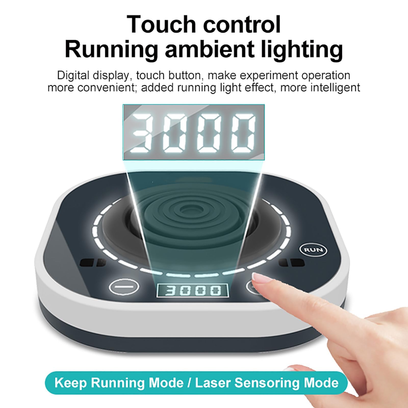 Vortex - Mezclador digital, oscilador digital con velocidad ajustable 100-3000 rpm, control táctil, función de detección y luz de ambiente de funcionamiento para uso en laboratorio