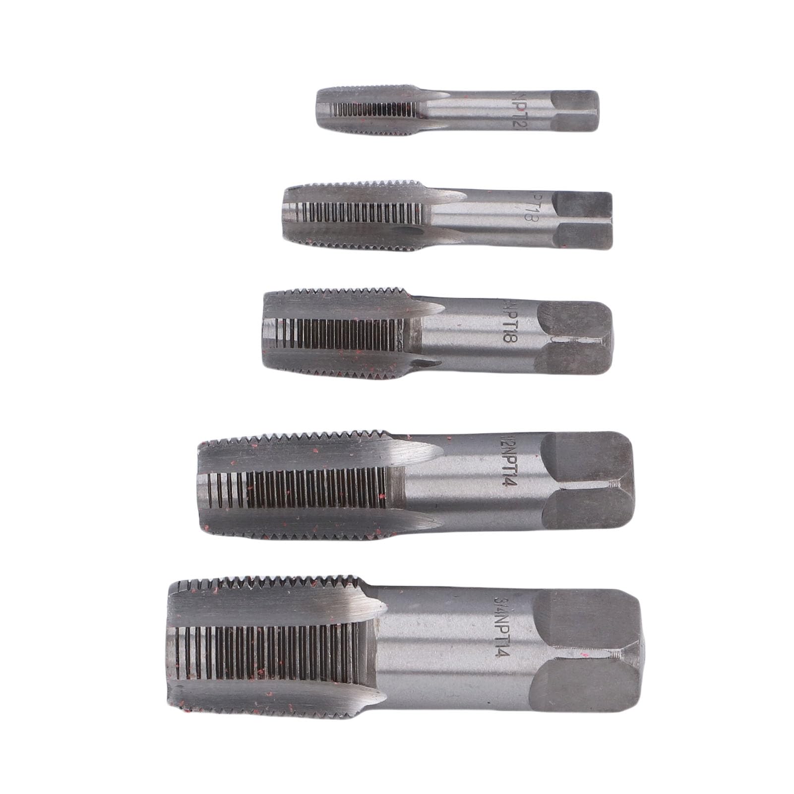 5-częściowy zestaw gwintowników NPT, 1/8", 1/4", 3/8", 1/2", 3/4", gwintowniki prawe ze stali węglowej, z prostym rowkiem, do gwintowania rur i ponownego gwintowania