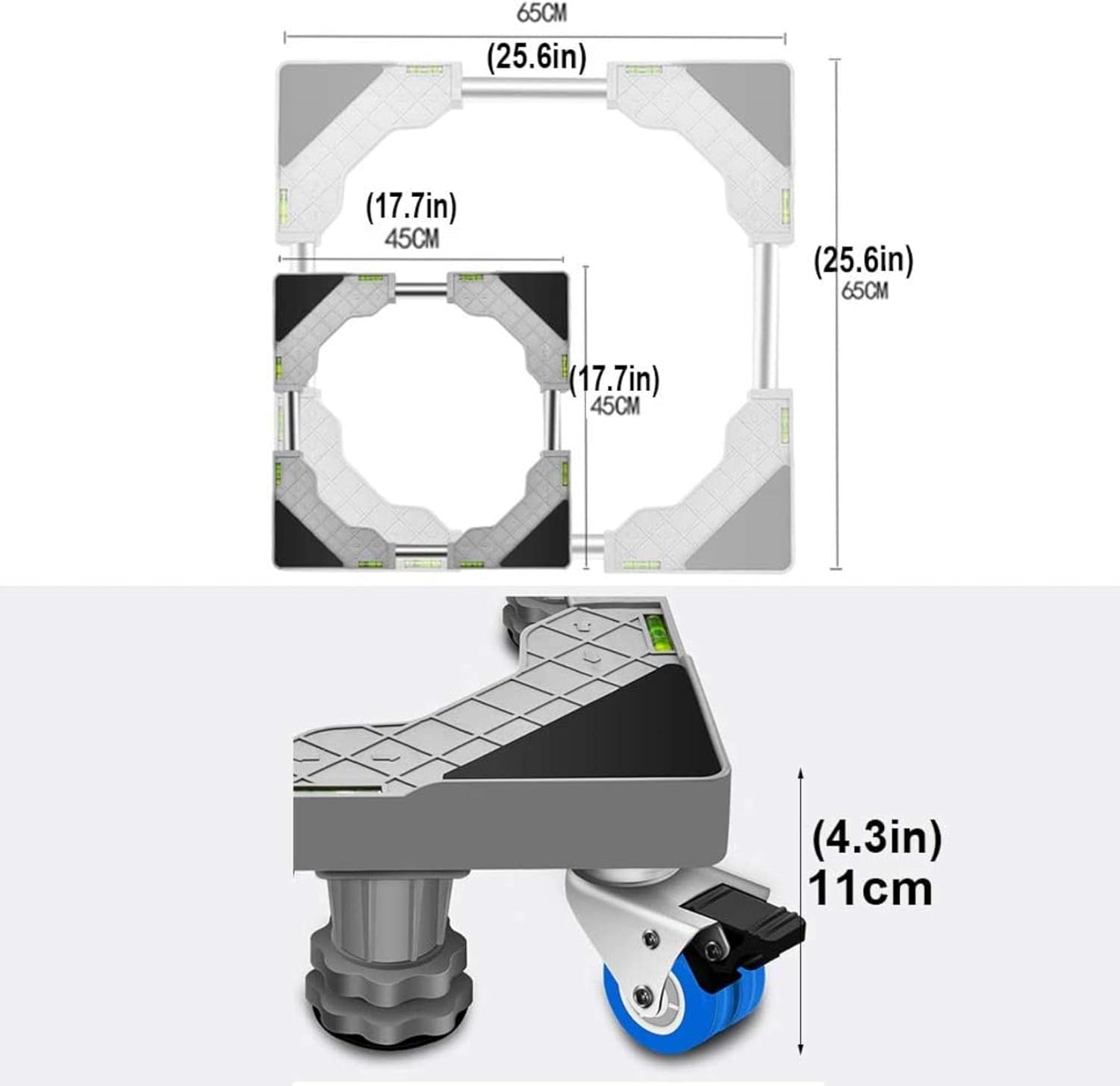 洗濯機スタンドベース調節可能なベース可動式冷蔵庫台座4ロックキャスター付き45-65cm冷蔵庫ホルダーブラケットF