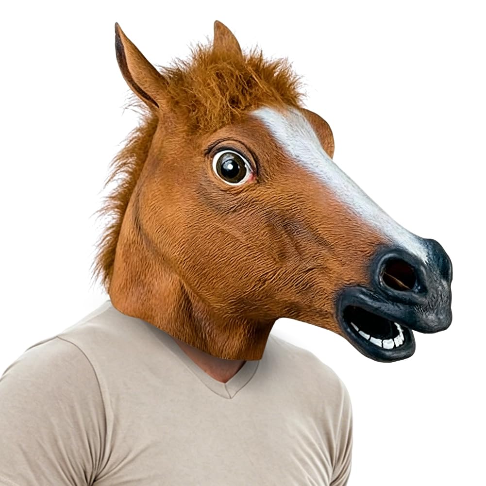 VorPrillynt Horse Mask, Animal Latex Mask, Halloween Horses Masks, Realistic Animal Full Head Latex Masks for Halloween Carnival Costume Party - Brown