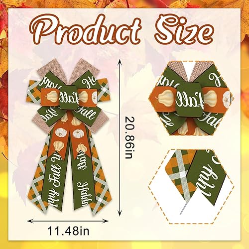 Miniatura 7 de ABTOLS Arcos grandes para corona de otoño, lazos de lana cuadriculada azul y blanco para corona, calabaza, camión, arpillera, para puerta delantera,