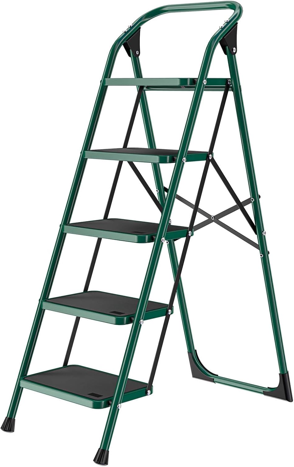 SUNCOO 5 Step Ladder, Folding Step Stool w/Non-Slip Rubber Feet, 330lbs Load Sturdy Steel Foldable Ladders, Lightweight Portable Stool Stairs, Multi-use Ladder Stand for Household and Office