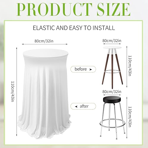 Miniatura 2 de 3 paquetes de manteles redondos de elastano de 32 x 43 pulgadas con falda, mantel redondo de elastano elástico para mesa alta ajustable, bar, boda,