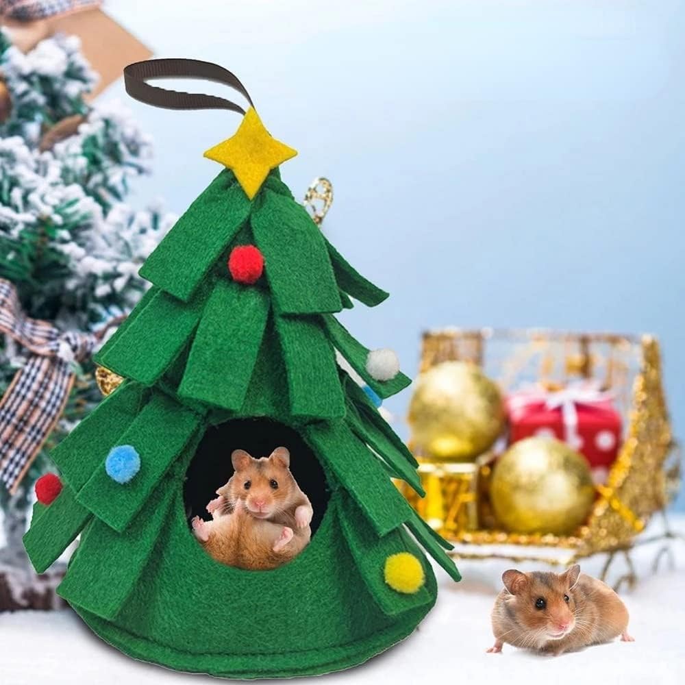 1 Pcs Cozy Hamster House Skin-friendly Pet Nest Christmas Tree Shape Windproof Pet Squirrel Hamster Nest House
