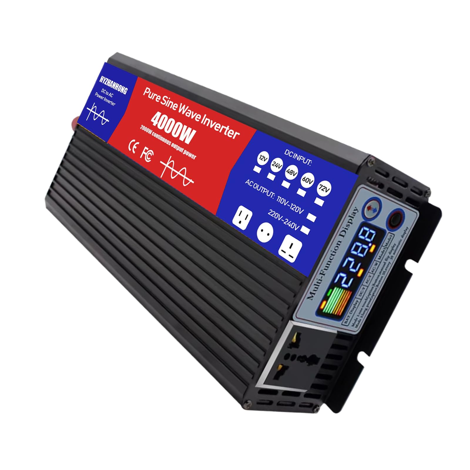 Inversor Híbrido Eólico Solar de Onda Senoidal Pura de 4000W | Convertidor de corriente de 72V 60V 48V 24V 12V DC a 110V/220V AC para coche, energía solar, inversor
