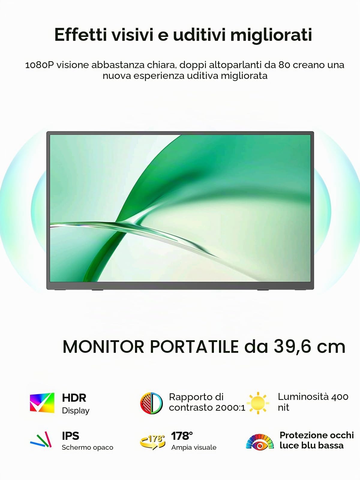Newsoul Monitor Portatile 15,6 Pollici,1920×1080P FHD IPS 2000:1 Schermo Portatile con USB-C e HDMI, Schermo Esterno Ultrasottile Eye Care per PC/Mac/PS5/4/Xbox/Switch,Supporta VESA