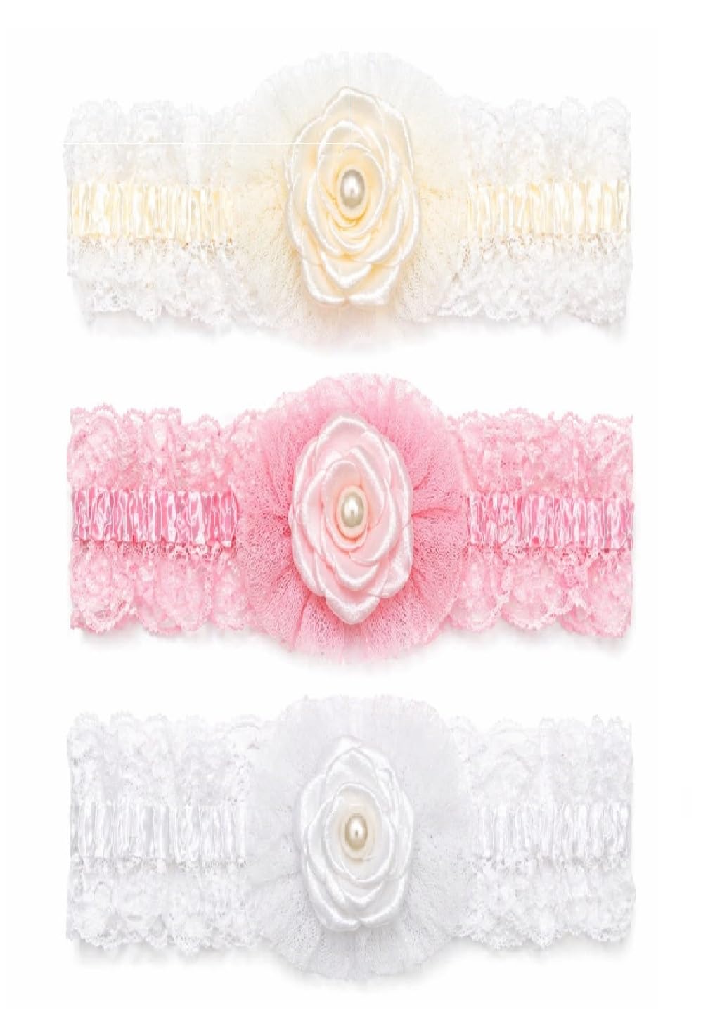 Infant Baby Girls Lace Flower Headbands Set, Soft Stretch Hair Bands, for 0-24 Months, Pack of 3 (Craem BabyPink White) - Review, Price and Buying Guide