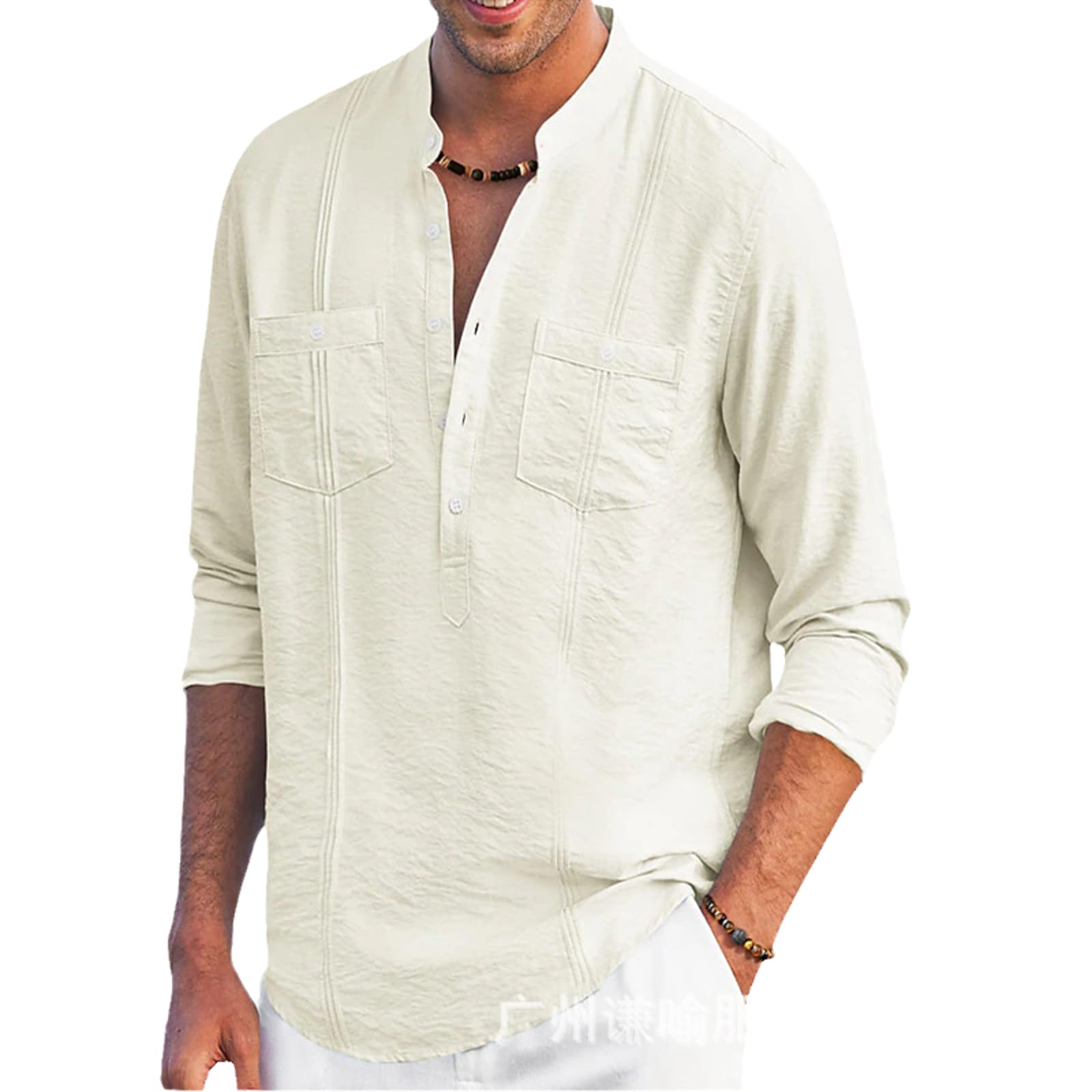 Venado Henley Chemises à manches longues pour homme – Henley pour homme avec matériau flexible, Café glacé, TTG long