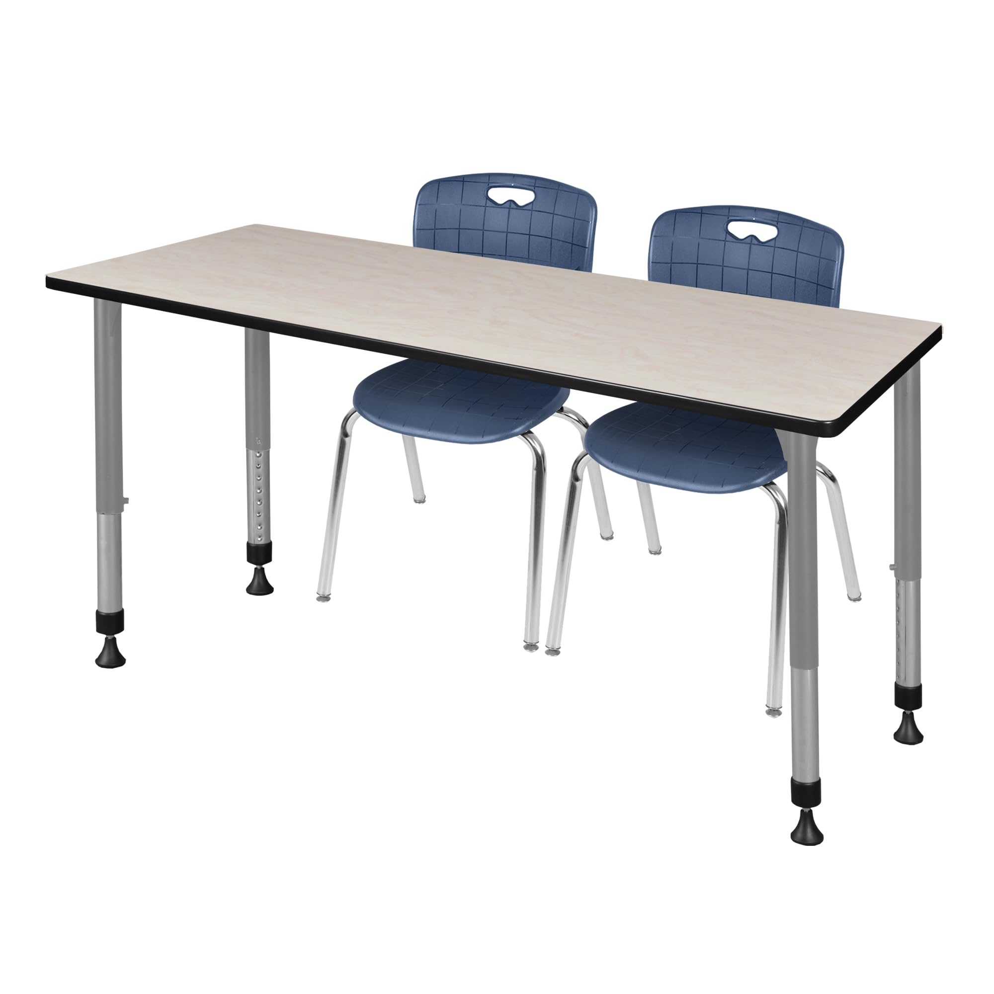 Romig Kee Classroom Activity Table & Chair Kit 8, 72 x 30, Chrome|Grey|Maple|Navy Blue