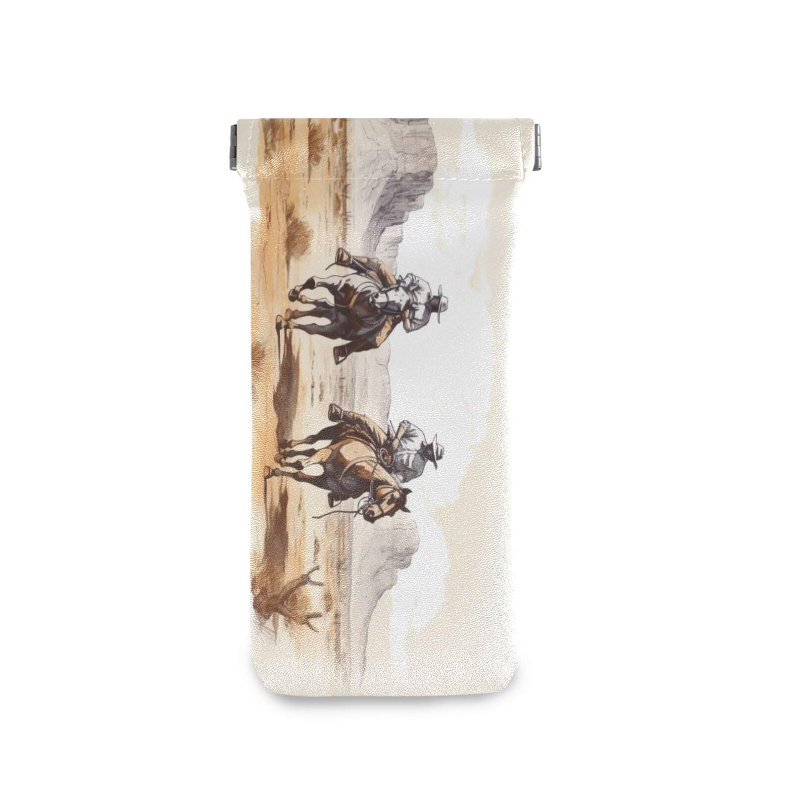 FLildon Western Cowboys Eyeglasses Pouch Squeeze Top Sunglasses Case Soft PU Leather Eyeglass Bag for Men Women