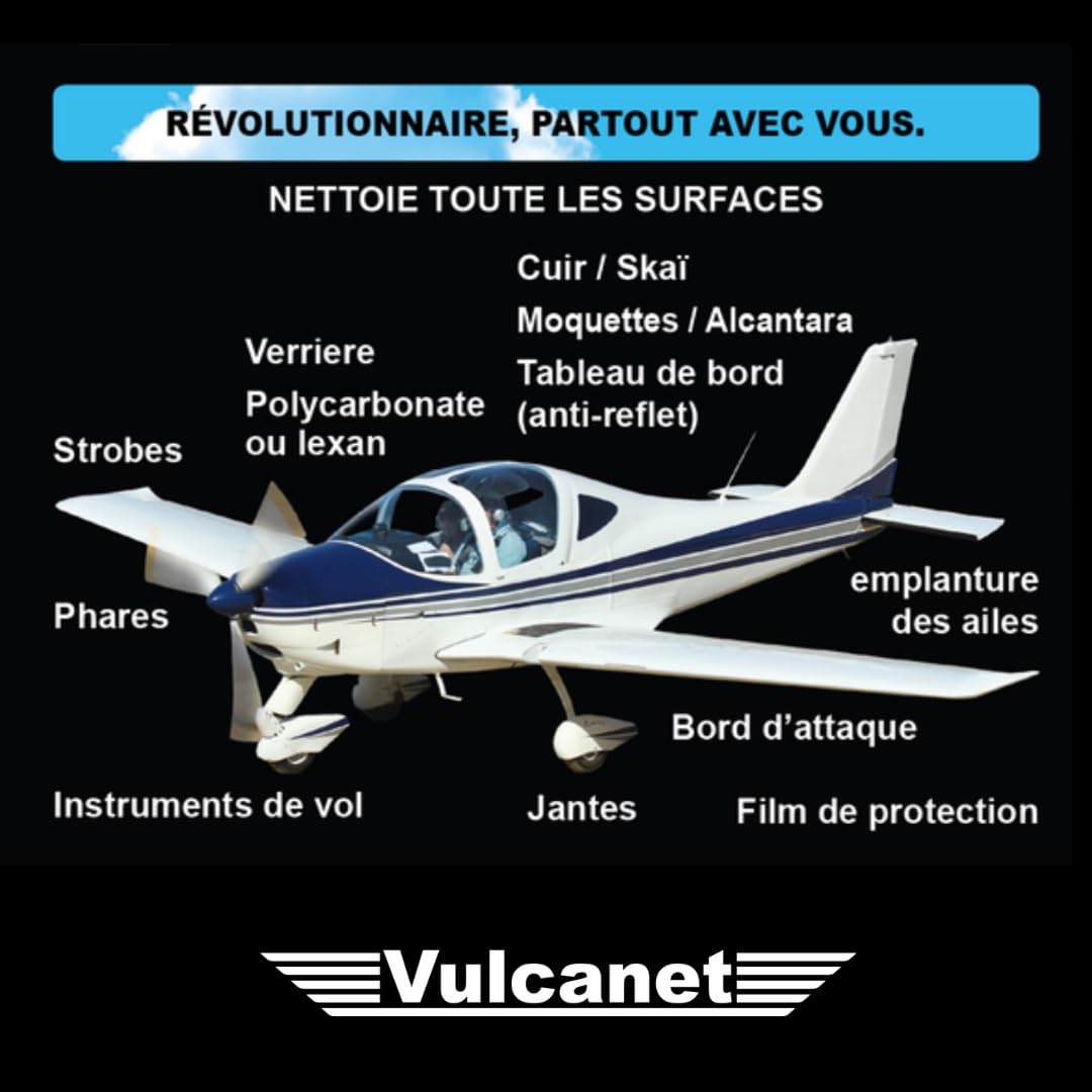 Vulcanet Nettoyant Avion ULM Helicoptère Sans Eau 80 Unités Kit Voyage Microfibre Pinceau Dégraisse Protège