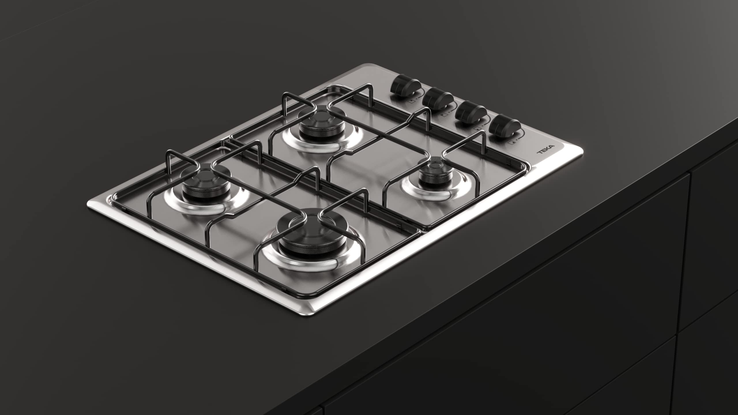 TEKA Placa de Gas Butano 60 cm, Medida Especial de Fondo 43.5 cm, 4 Quemadores con Mandos Laterales, Seguridad Termopar, Parrillas Esmaltadas, Modelo HLX 540 KL