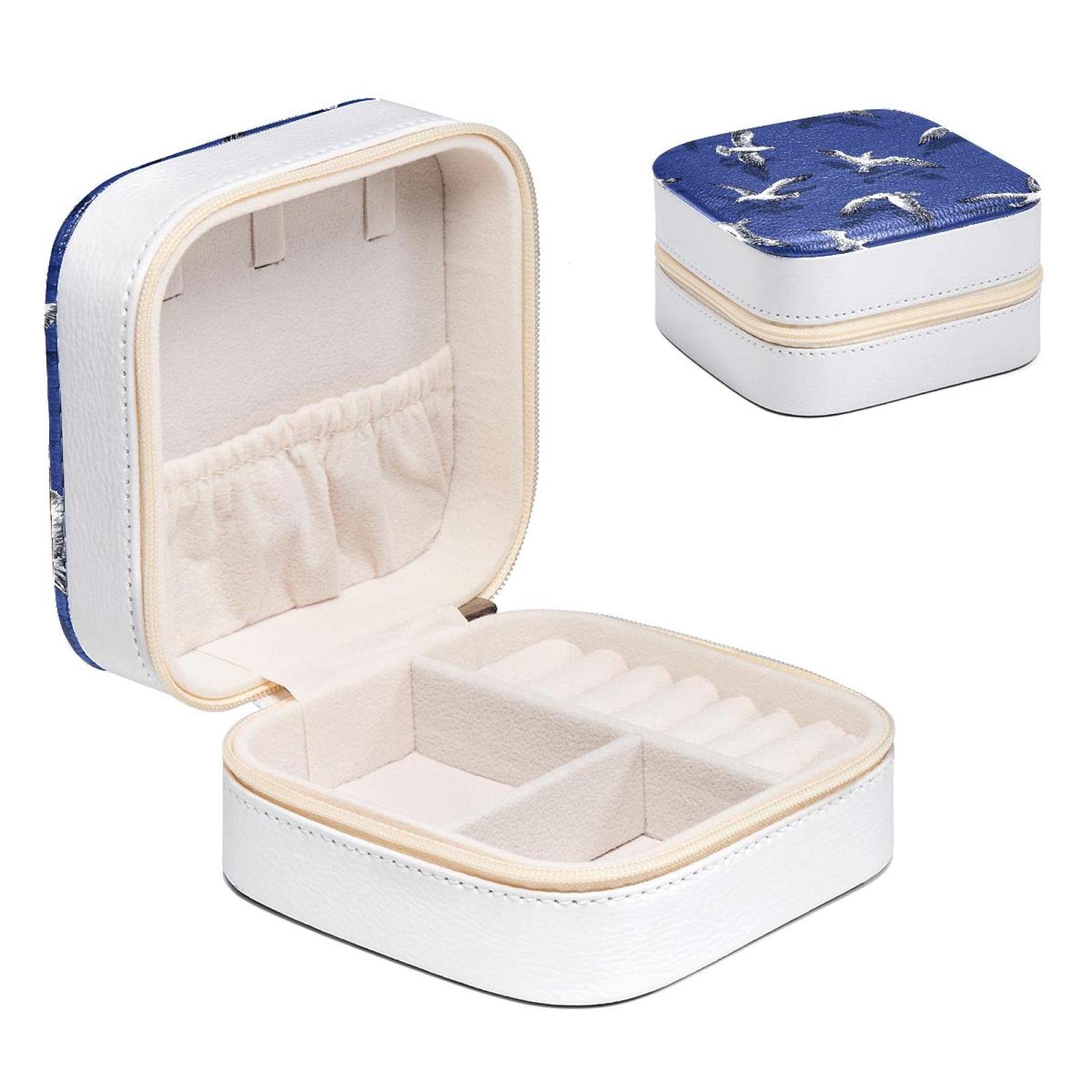 Boîte à bijoux pour femme et fille blanc avec motif oiseaux compacte