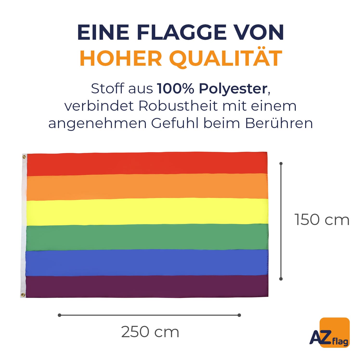 AZ FLAG - Flagge Regenbogen - 250x150 cm - Schwul Große Fahne 100% Polyester mit Messing-Ösen - 300g