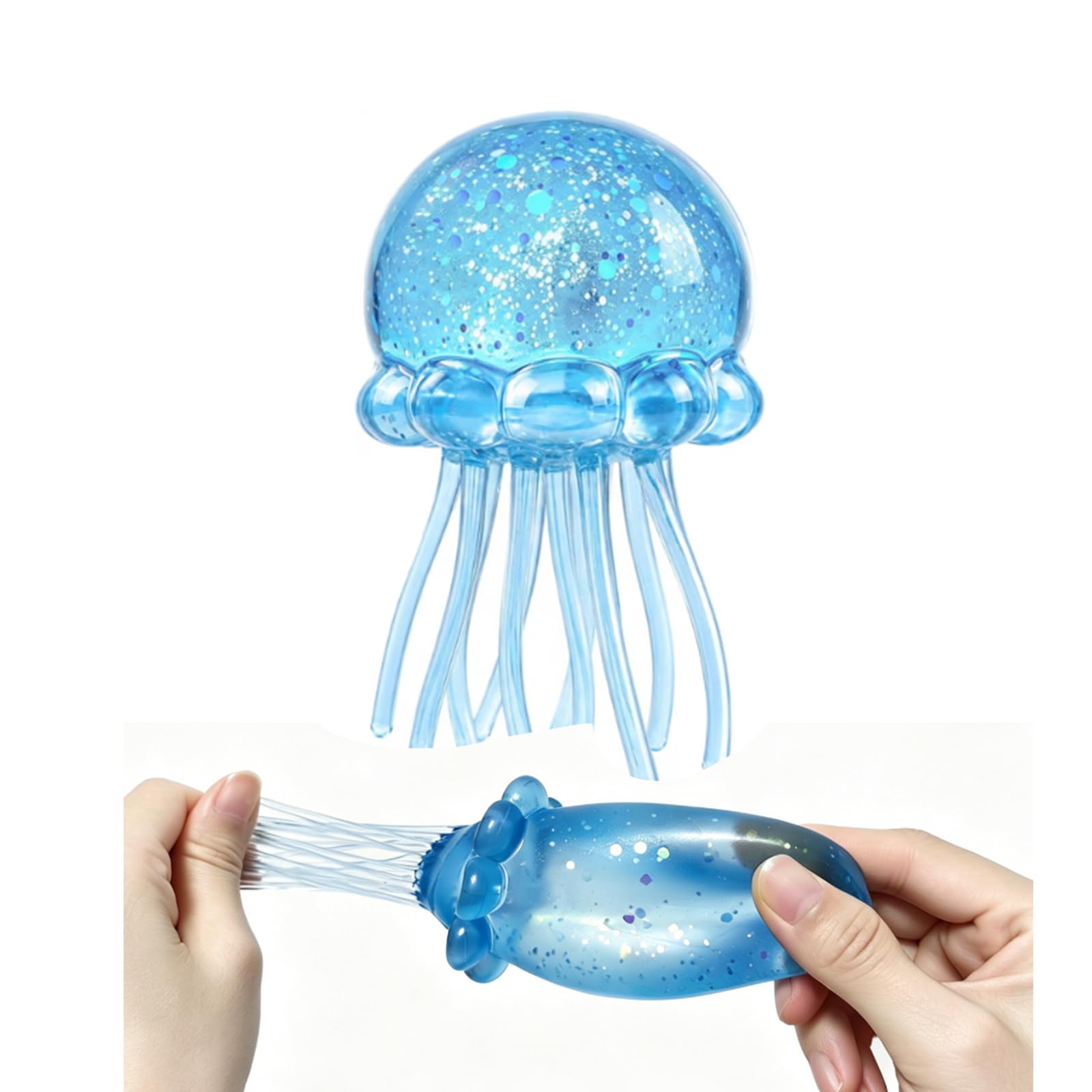 Glitter Jellyfish Squishy Toy Stress Relief Fidget Toy Sensory Toys Portable Anxiety Relief Squeeze Ball for Relaxation Home Office Classroom (A)