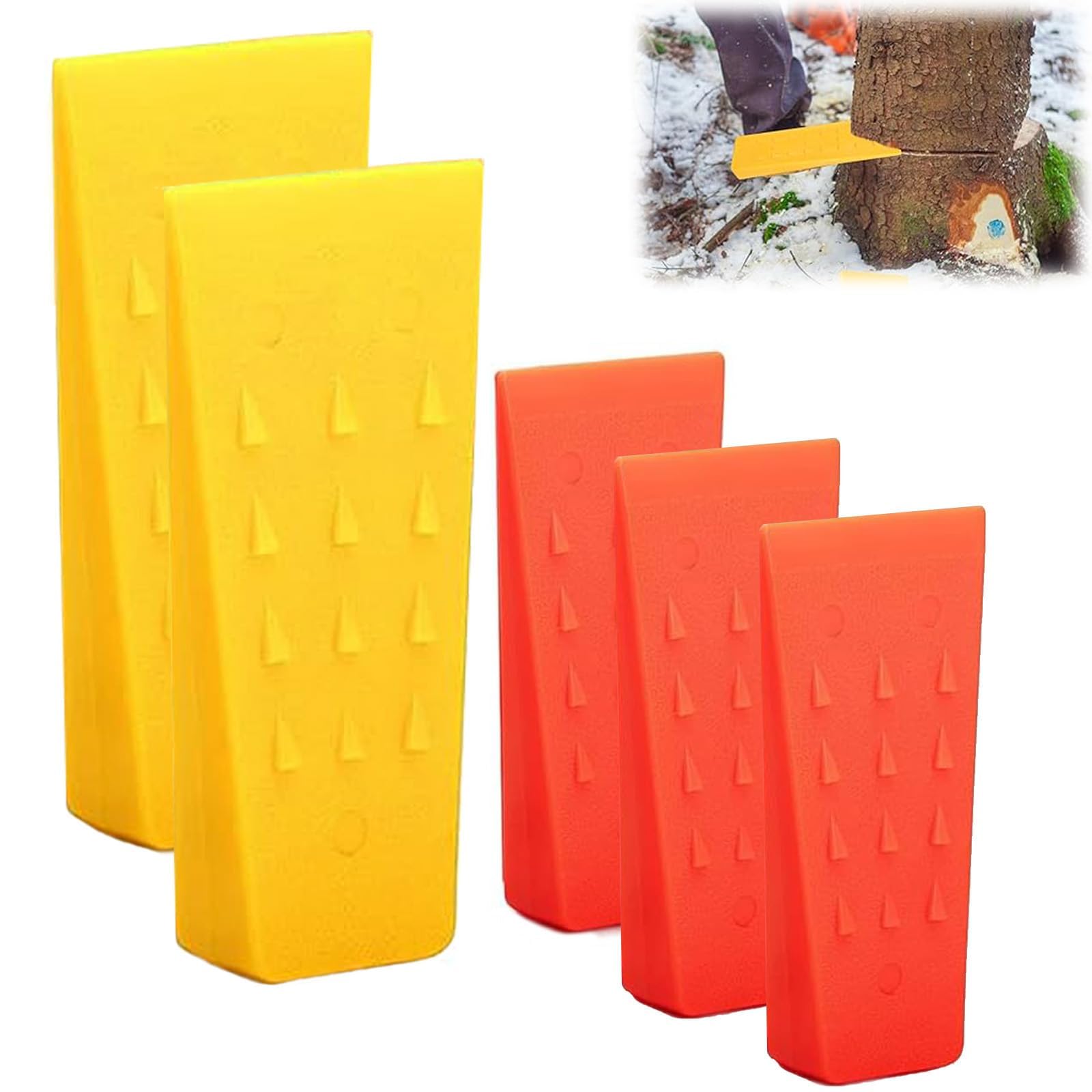 Set di Cunei per Abbattimento 5 Pezzi (2x8 Pollici + 3x6 Pollici) - Cunei Forestali in Plastica Antiscivolo con Denti, Resistente al Gelo, Include Rete per Trasporto, Cunei per Abbattimento