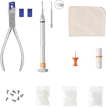 Rimless Glasses Repair Tool Kit - with a Plier, Two Pairs of Rubber Jaws, and Mounting Sleeves in 3 Sizes 1.4/1.5/1.6 - Suitable for Maintenance and Repair of Frameless Glasses