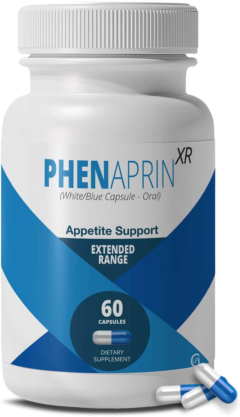 PhenAprin XR Caffeine-Free Appetite Suppressant for Weight Loss - Glucomannan Fiber Diet Pills for Food Noise and Cravings - Mood and Metabolic Support for Women and Men - 60 Capsules