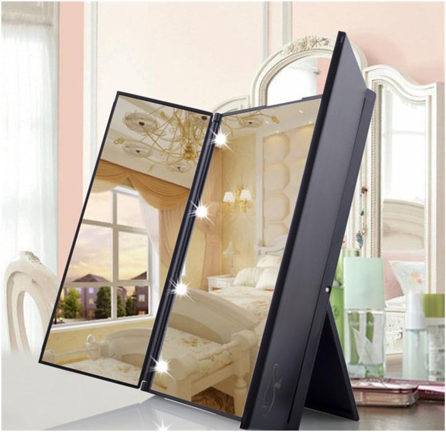 Sotoboo Foldable Vanity Makeup Mirror with LED Lights, Tri-Fold Illuminated Light LED Travel Mirror, 8Pcs Led Cosmetic Lighted Table Mirrors for Beauty Dressing Home Women Girls Beauty - 45° Tilt