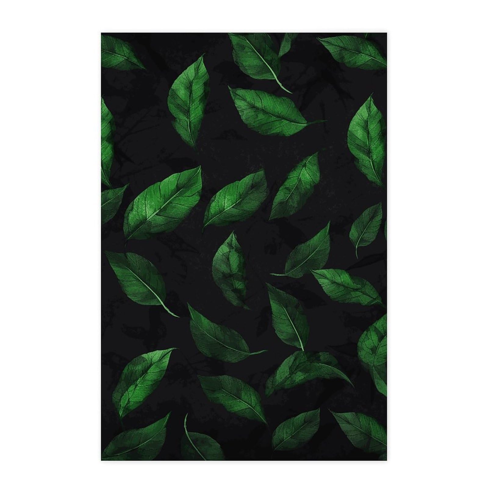 Affiches murales vintage feuilles vertes sur noir stickers déco