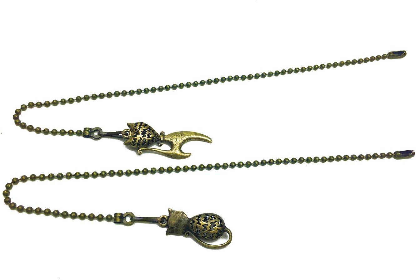 Ceiling Fan Pull Chain Extenders with Charm Pendant - 2Pcs 12 inch Vintage Bronze Pull Chains for Ceiling Fans and Lights with Connector (Cat)