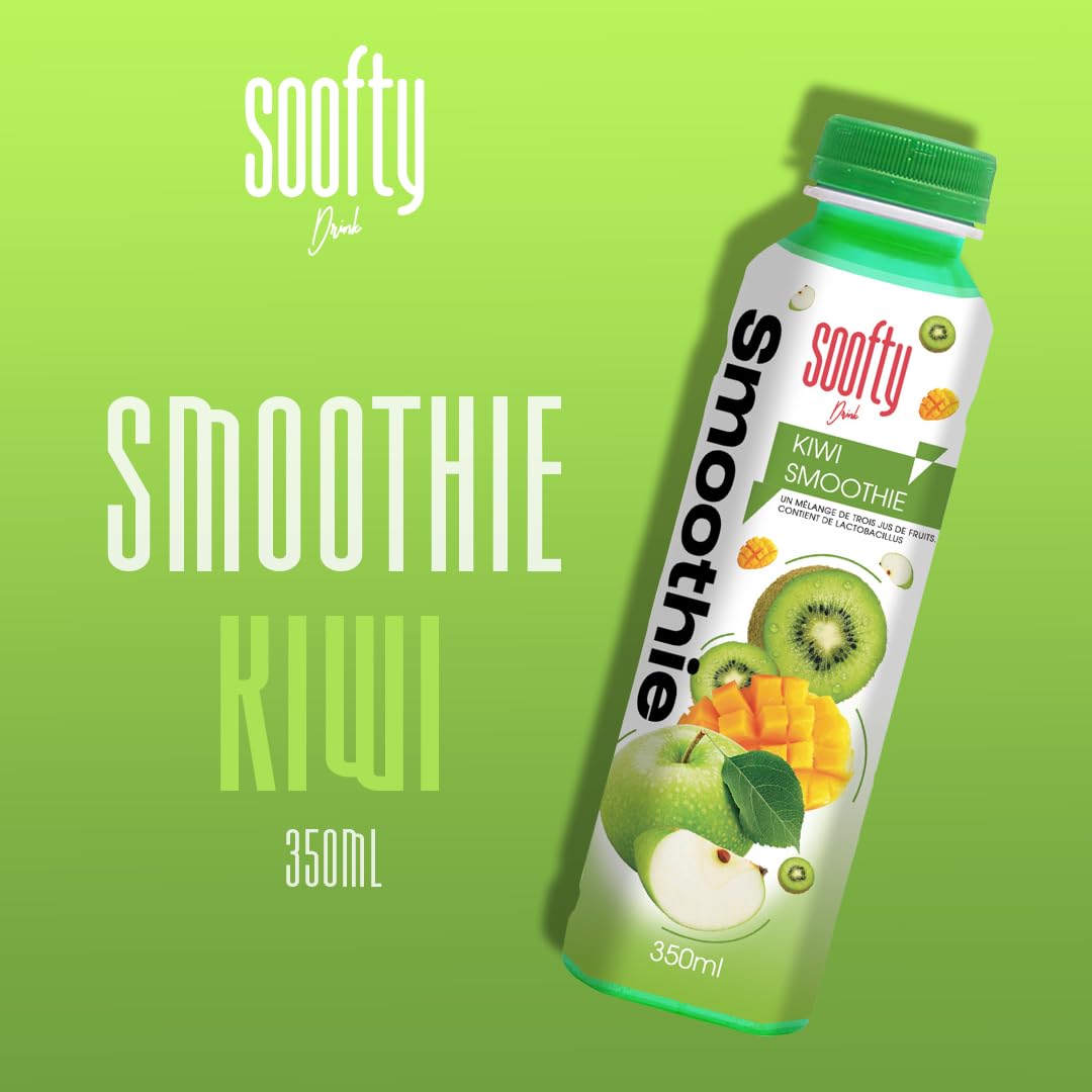 Boissons Soofty Smoothie Kiwi, 350ml, Pack de 20